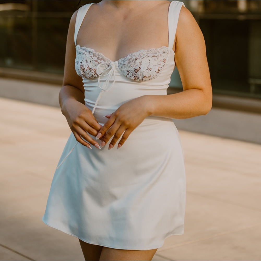 House of CB Adriana Lace Inset Satin Minidress